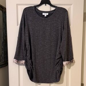 Elle Women's Charcoal 3/4 Sleeve Top with Pink Floral Cuffs